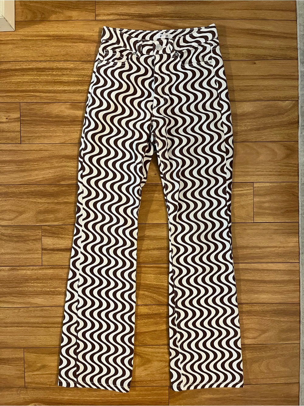 Garage Brown and White Wave Print Bootcut Pants